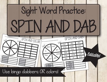 Preview of Editable Sight Word Spin and Dab