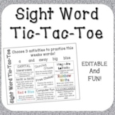 Sight Word/Spelling (EDITABLE) Tic-Tac-Toe Board