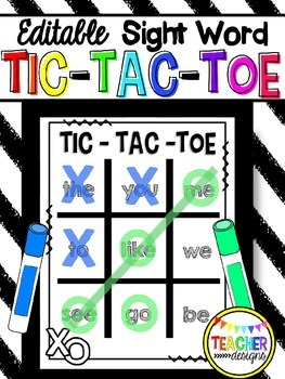 Preview of Editable Sight Word Tic-Tac-Toe Game