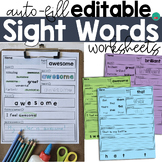 Editable Sight Word Worksheets | High Frequency Words Worksheets