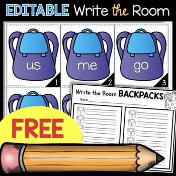 Preview of FREE Editable Sight Word Write the Room Back to School Sight Words Game Literacy