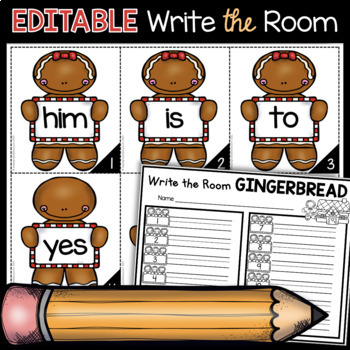 Preview of Editable Sight Words Write the Room - Christmas December Sight Words Gingerbread