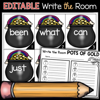 Preview of Editable Sight Word Write the Room - St. Patrick's Day Center Sight Words gold