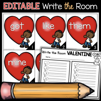 Preview of Editable Sight Word Write the Room - Valentine's Day Center Sight Words Hearts