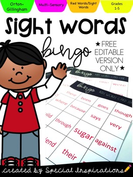 Preview of Editable Sight Words Bingo Cards