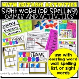 Editable Sight Words Games Activities Back to School 