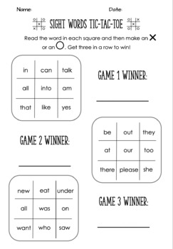 Sight Word Tic Tac Toe Board by Miss Tracy's Shop