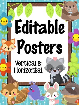 Preview of Editable Signs Posters : Woodland Animals Theme, Forest