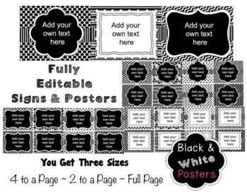 Preview of Editable Signs and Posters - Black and White