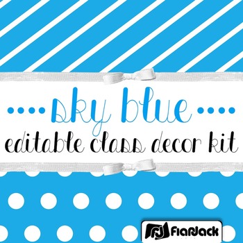 Preview of Editable Sky Blue Color Scheme Class Decor Kit