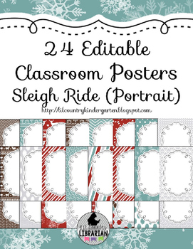 Preview of 24 Editable Sleigh Ride Classroom Posters PowerPoint {Portrait} Christmas