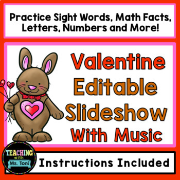 Preview of Editable Slideshow to Practice Sight Words, Math Facts and More, Valentine's Day