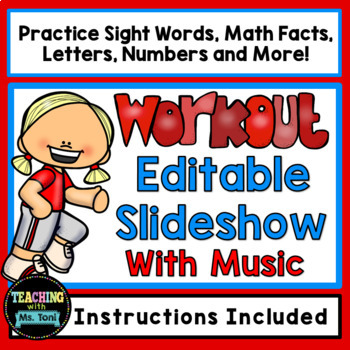 Preview of Editable Slideshow to Practice Sight Words, Math Facts and More, Workout
