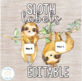 Editable Print and Cursive Sloth Labels
