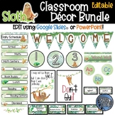 Editable Sloth Theme Classroom Decor Bundle