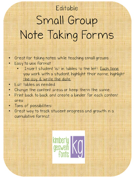 Preview of Editable Small Group Note Taking Forms