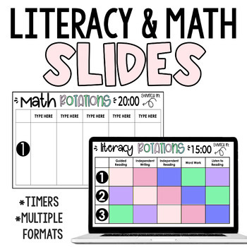 Preview of Rotation Slides for Literacy and Math Centres | Small Group Schedule w/ Timers