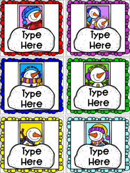 Preview of Editable Snowman Labels Winter Name Tags |  Gift Tags 