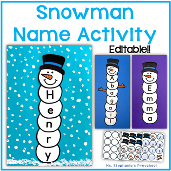 Preview of Editable Snowman Name Activity - A Winter Craft