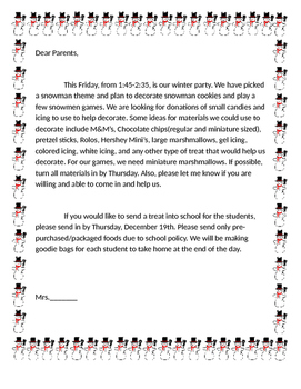 Preview of Editable Snowman Themed Holiday Party Letter