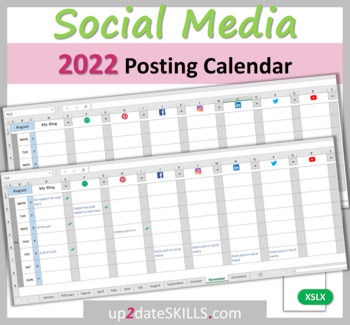 editable social media calendar 2022 for commercial use by up2dateskills