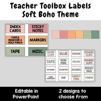 Preview of Editable Soft Boho Teacher Toolbox Labels | Organization | 2 Designs