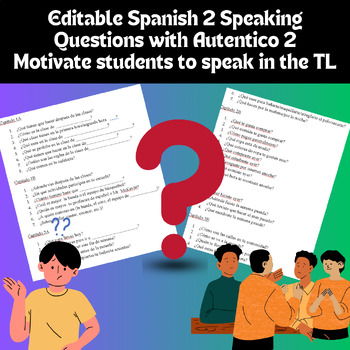 Preview of Editable Spanish 2 Speaking questions, Autentico 2, Motivate speaking in TL