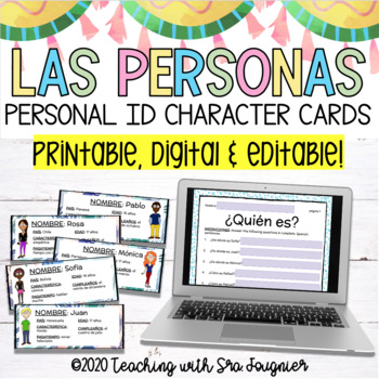 Preview of Editable Spanish Adjective Character Card Activity Digital Printable