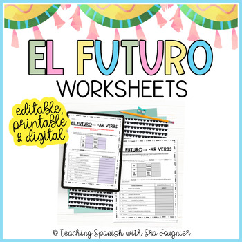 Editable Spanish Future Tense Worksheets Digital Printable Sub Plans