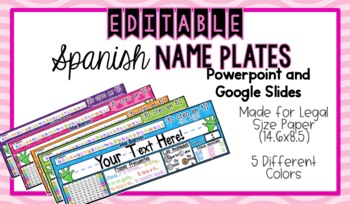 Preview of Editable Spanish Name Plates/ Desk Plates/ Name Tags-Google Slides and PPT