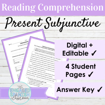 Preview of Editable Spanish Present Subjunctive Reading Comprehension and Activities