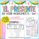 Editable Spanish Present Tense AR Verbs Worksheets Digital