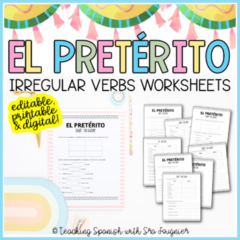 Preview of Editable Spanish Preterite Tense Irregular Verb Worksheets Digital Printable
