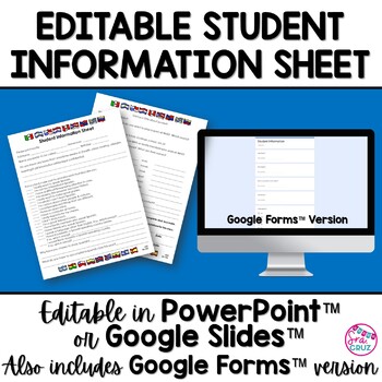 Preview of Editable Spanish Student Information Sheet Back to School + DIGITAL 