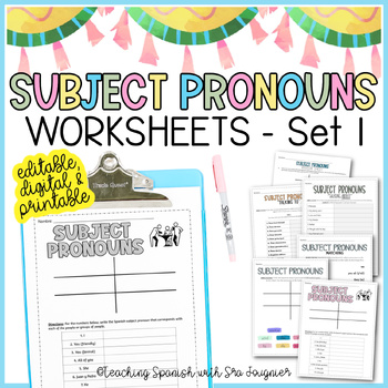 Preview of Editable Spanish Subject Pronouns Worksheets Digital Printable Sub Plans