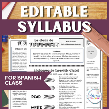Preview of Back to School - Editable Spanish Syllabus for Spanish Class - Print & Digital