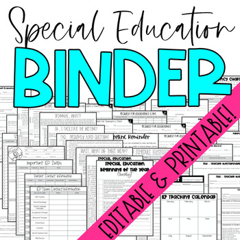 Preview of Editable Special Education Binder Editable & Printable