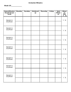 Editable Special Education Inclusion Minutes Tracker by K's Kreations