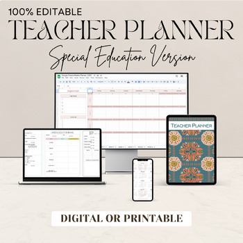 Preview of Editable Special Education Teacher Planner - IEP Binder - Print & Digital