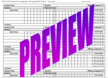 Preview of Editable Speech-Language Therapy Data Sheet