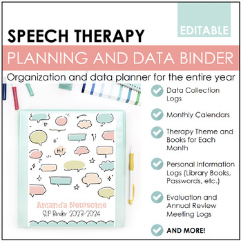 Preview of Editable Speech Therapy Binder and Monthly Theme Planner