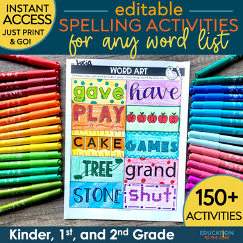 Preview of Editable Spelling Activities & Practice Sheets - Engaging Word Work for Any List