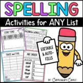 Editable Spelling Activities for ANY Spelling Word List