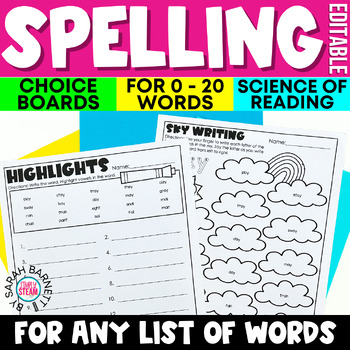 Preview of Editable Spelling Activities for Any List of Words