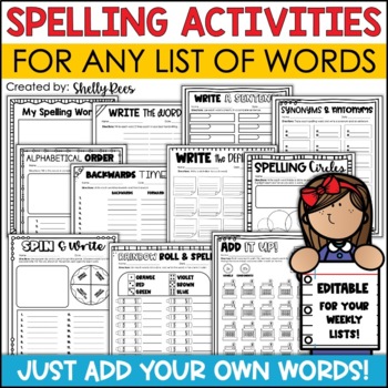 Preview of Editable Spelling Activities for Any List of Words EDITABLE Worksheets
