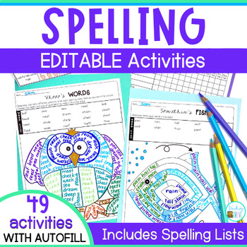 Preview of Editable Spelling Activities for Spelling Practice using any List of Words