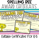 Editable Spelling Bee Certificates