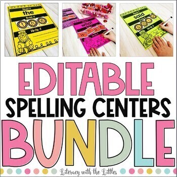 Preview of Editable Spelling Centers Bundle | Sight Words, Word Building & Work Printables