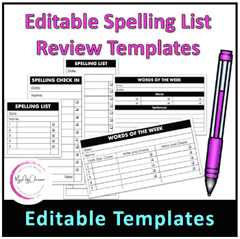 Preview of Editable Spelling List Template