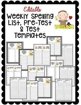 Preview of Editable Spelling List and Test Templates